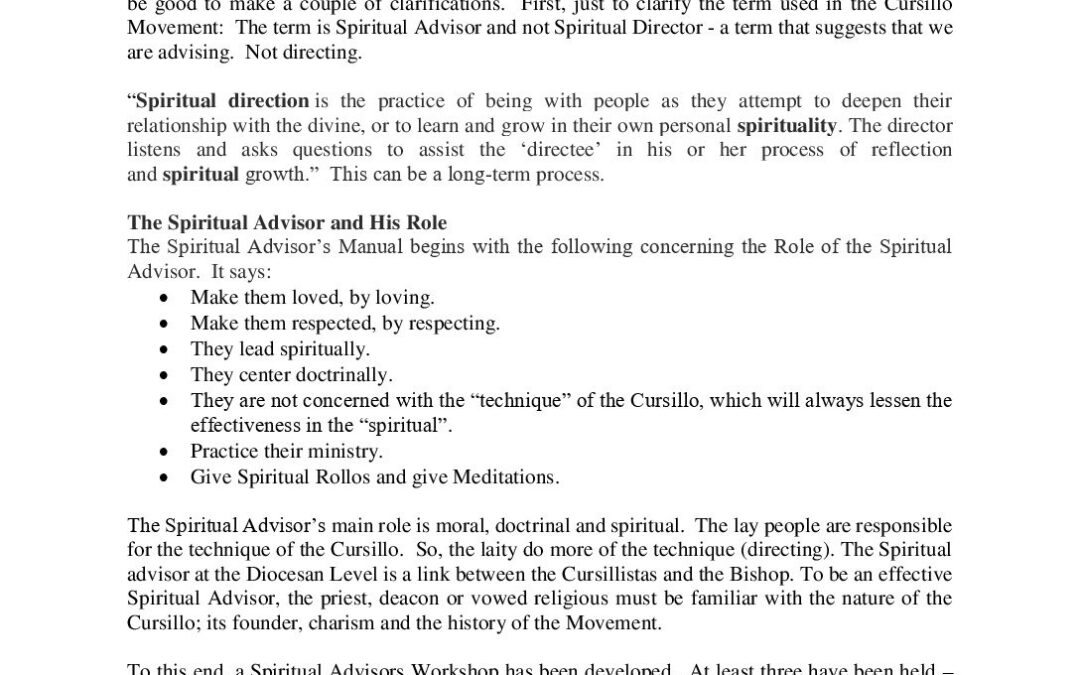 The Role of the Spiritual Advisor in Cursillo